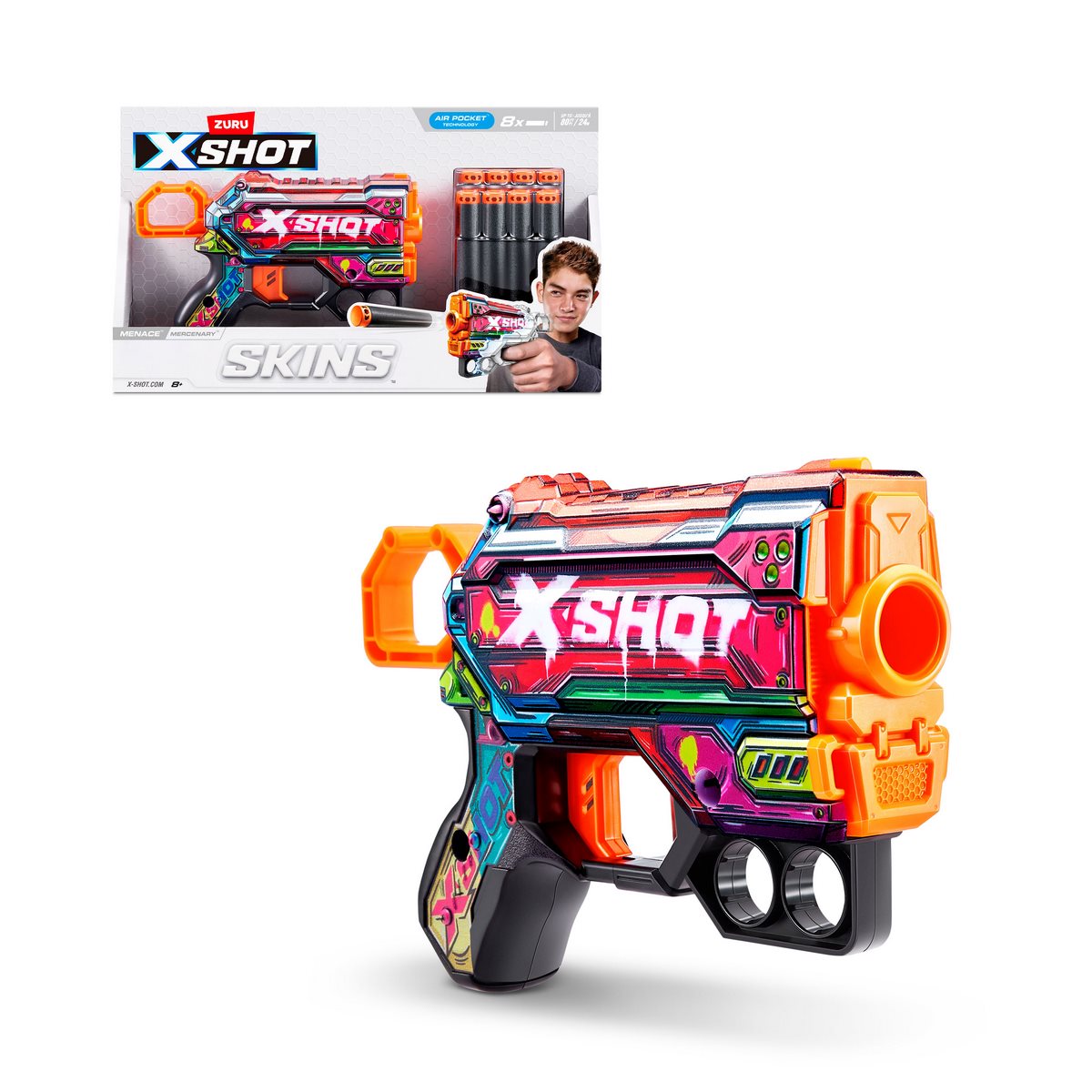 Lanza Dardos Menace Skins Con 8 Dardos X-Shot - Mercenary